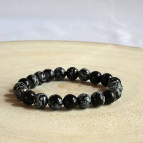 Bracelet obsidienne flocon de neige - pierres naturelles 8mm