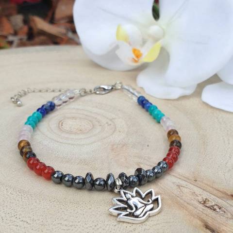 Bracelet de cheville 7 chakras - pierres naturelles 4mm