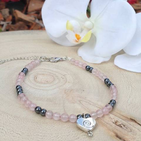 Bracelet de cheville quartz rose et hmatite - pierres naturelles 4mm