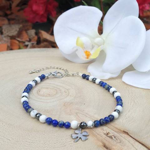 Bracelet de cheville lapis-lazuli, howlite et hmatite - pierres naturelles 4mm