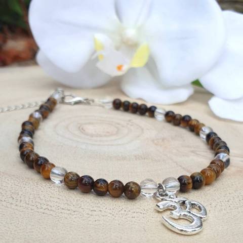 Bracelet de cheville oeil de tigre et cristal de roche - pierres naturelles 4mm