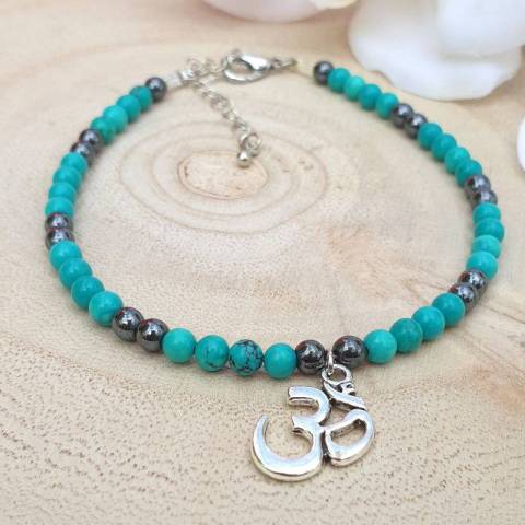 Bracelet de cheville turquoise et hmatite - pierres naturelles 4mm