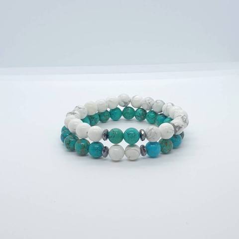 Bracelets duo en pierres naturelles turquoise et howlite - perles 8mm