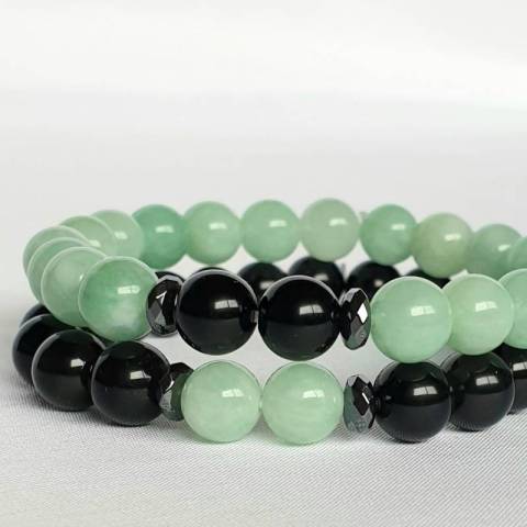 Bracelets duo en pierres naturelles jade et tourmaline noire - perles 8mm