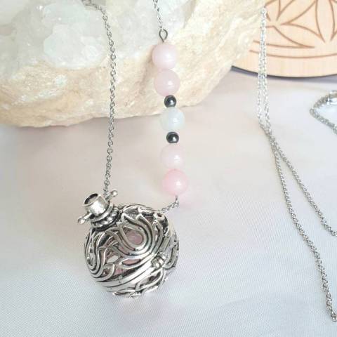 Bola de grossesse Quartz rose et Pierre de lune - pierres naturelles 8mm