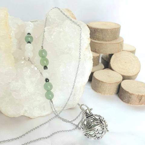 Bola de grossesse Aventurine verte et Pierre de lune - pierres naturelles 8mm