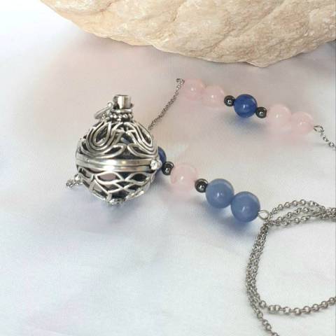 Bola de grossesse quartz rose et aventurine bleue - pierres naturelles 8mm